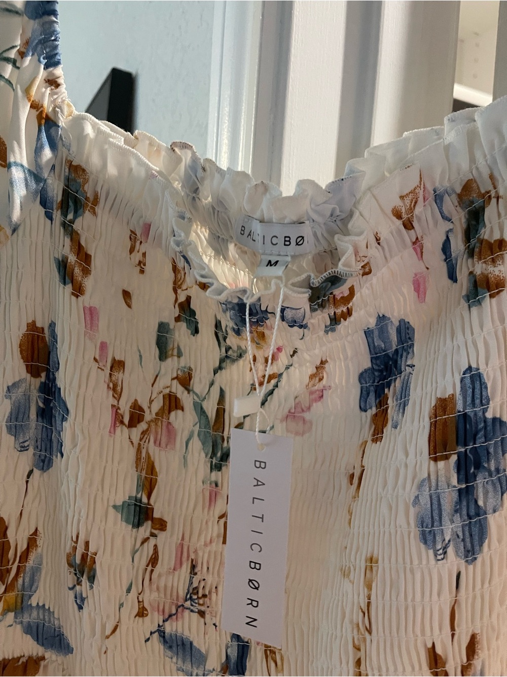 Baltic Born Cream Maxi Dress with Blue & Mustard Floral Print NWT - Picture 2 of 2